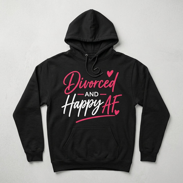 Divorced and Happy AF Unisex Heavyweight Hoodie — Script Design | IND4000