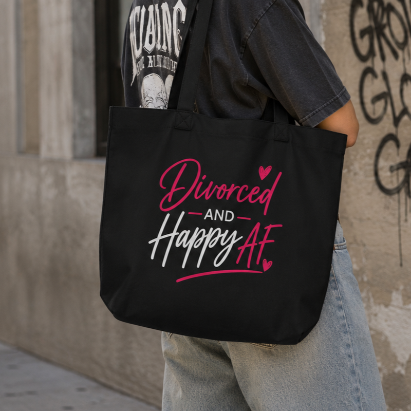 Divorced and Happy AF Large Eco Tote Bag | Black Econscious EC8001