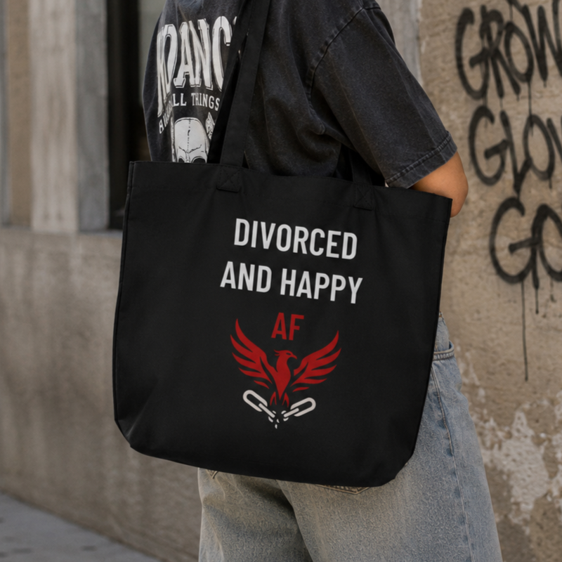 Divorced and Happy AF Large Eco Tote Bag | Black Econscious EC8001