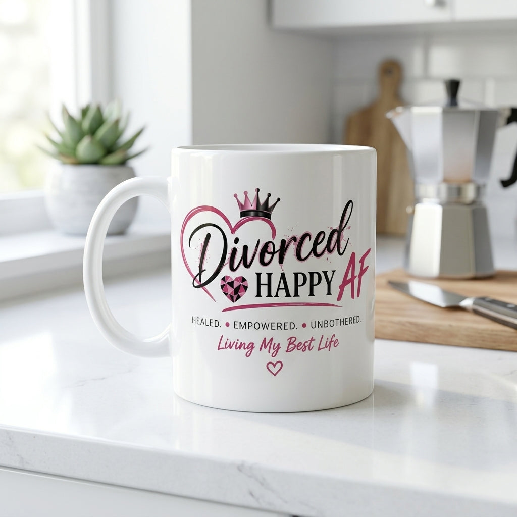 Divorced and Happy AF Living My Best Life Mug | 11 oz & 15 oz Double-Sided Ceramic Mug