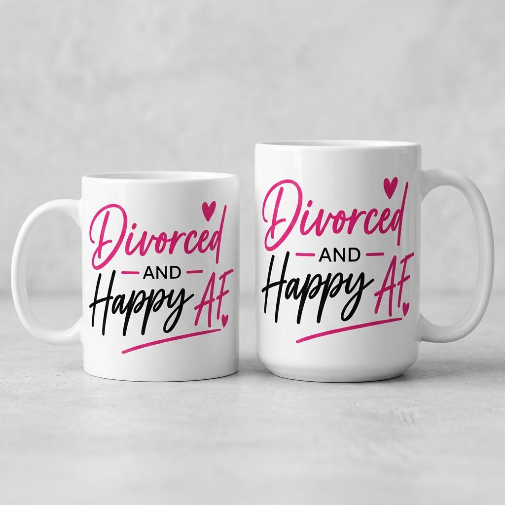 Divorced and Happy AF Logo Mug | 11 oz & 15 oz Double-Sided Ceramic Mug