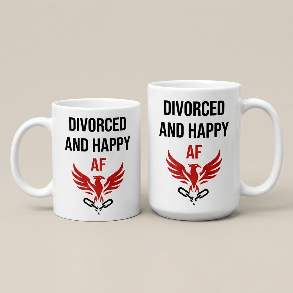 Divorced and Happy AF Logo Mug | 11 oz & 15 oz Double-Sided Ceramic Mug