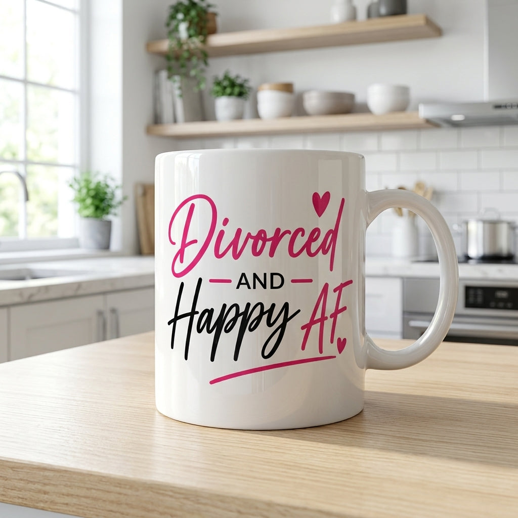 Divorced and Happy AF Logo Mug | 11 oz & 15 oz Double-Sided Ceramic Mug