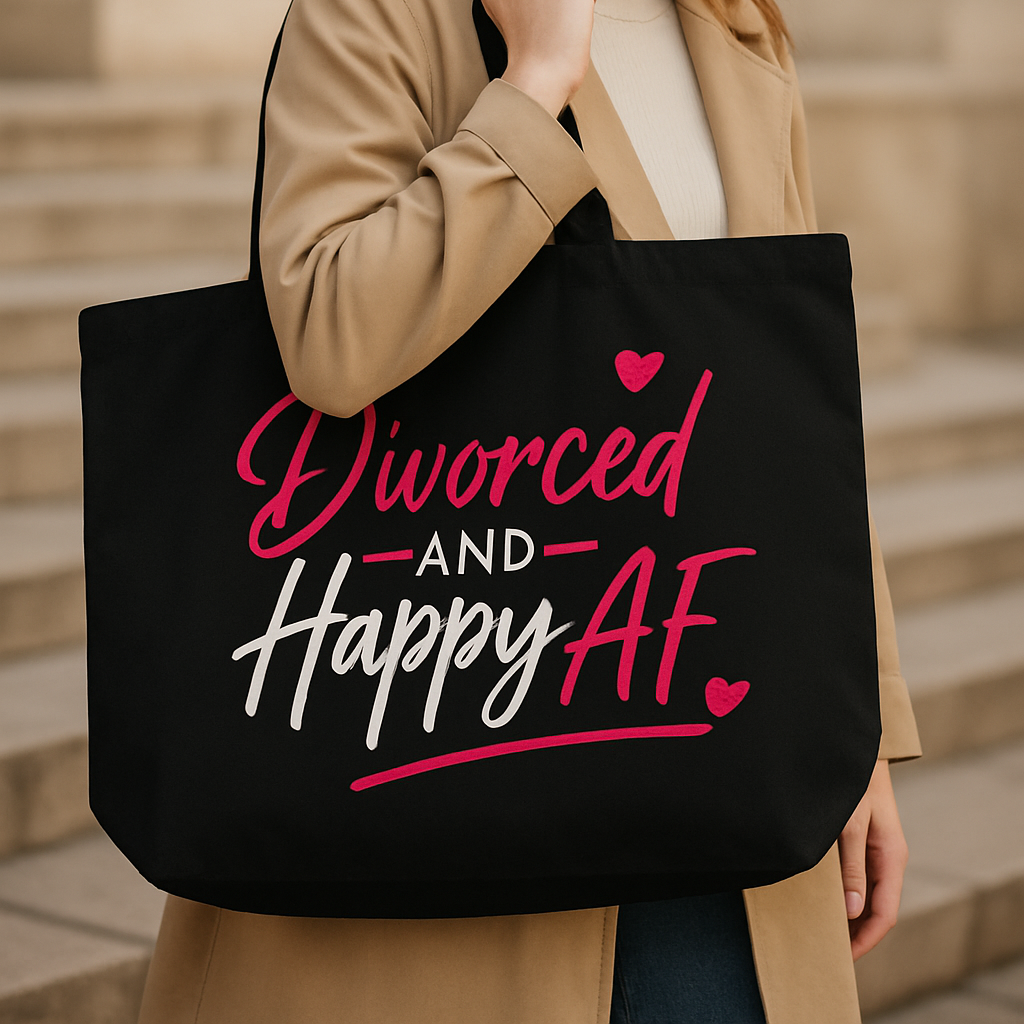Divorced and Happy AF Large Eco Tote Bag | Black Econscious EC8001