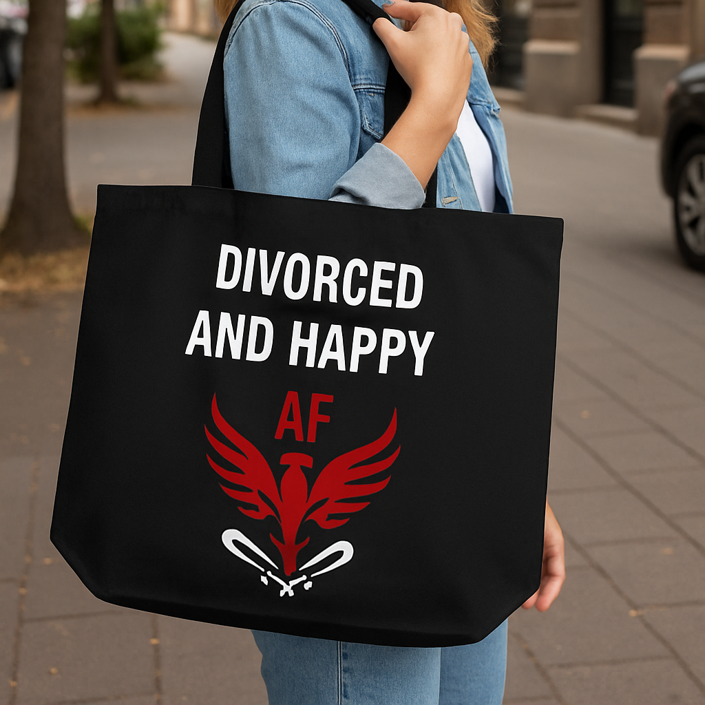 Divorced and Happy AF Large Eco Tote Bag | Black Econscious EC8001